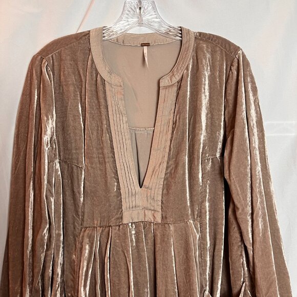 Women's Taupe Long slv v-neck Free People Tunic, Size S - Picture 2 of 7